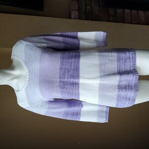 🆕️ D & CO. Purple and White Striped ¾ Sleeve Knit Sweater SIZE: S